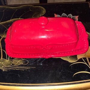 Princess House Red Ceramic Butter Dish BX39